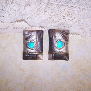 Dated 1997 Susan Maria Buckley Sterling Silver and Mixed Metal Pierced Earrings